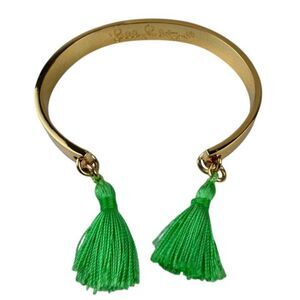 Lilly Pulitzer Bangle Gold Tone Sassy State of Mind Neon Green Tassel Open Cuff